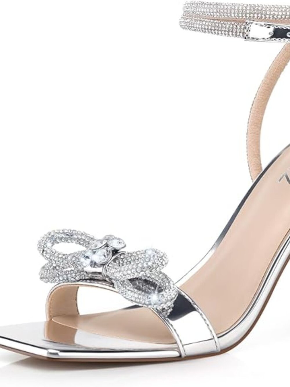 Women Strappy Bow Heels: Double Bowknot Open Toe Kitten Heeled Sandals, Sparkly